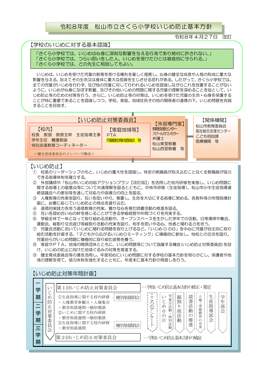 R８さくら小学校いじめ防止基本方針.pdfの1ページ目のサムネイル